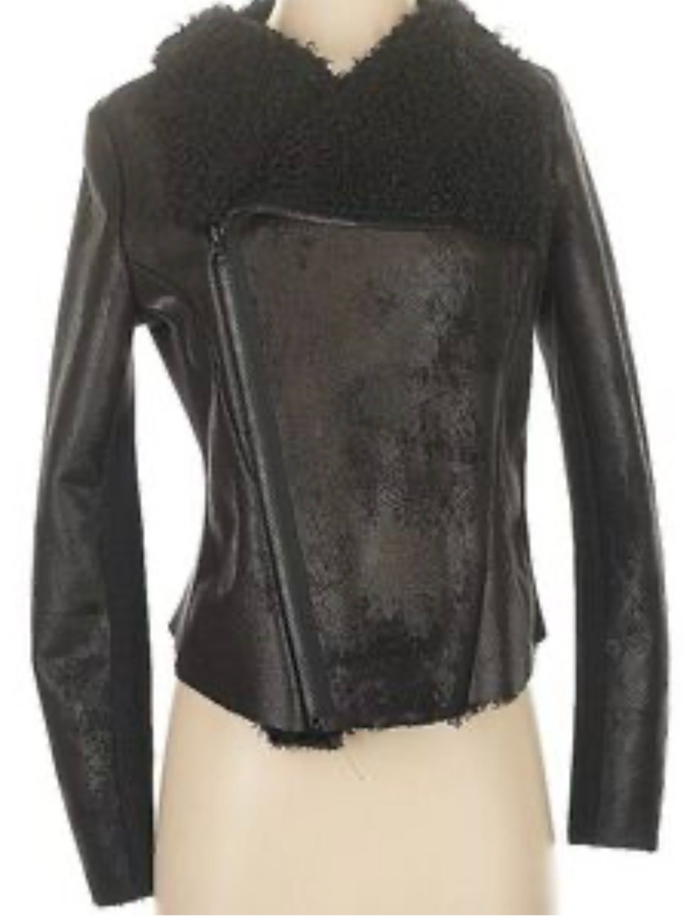 Vera Wang Black Faux Shearling Trim Moto Jacket